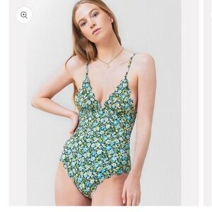 Floral Scalloped Swimsuit with Bow